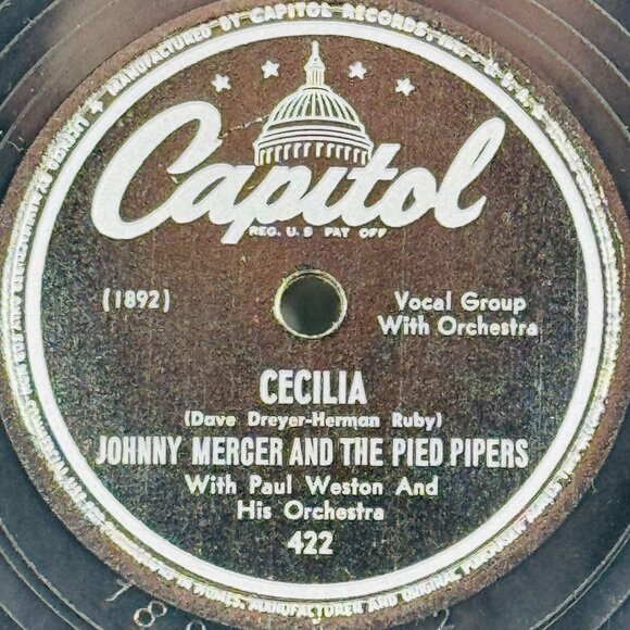 Johnny Mercer & The Pied Pipers Tallahassee / Cecilia 422 Capitol 78 RPM Shellac - Picture 3 of 4